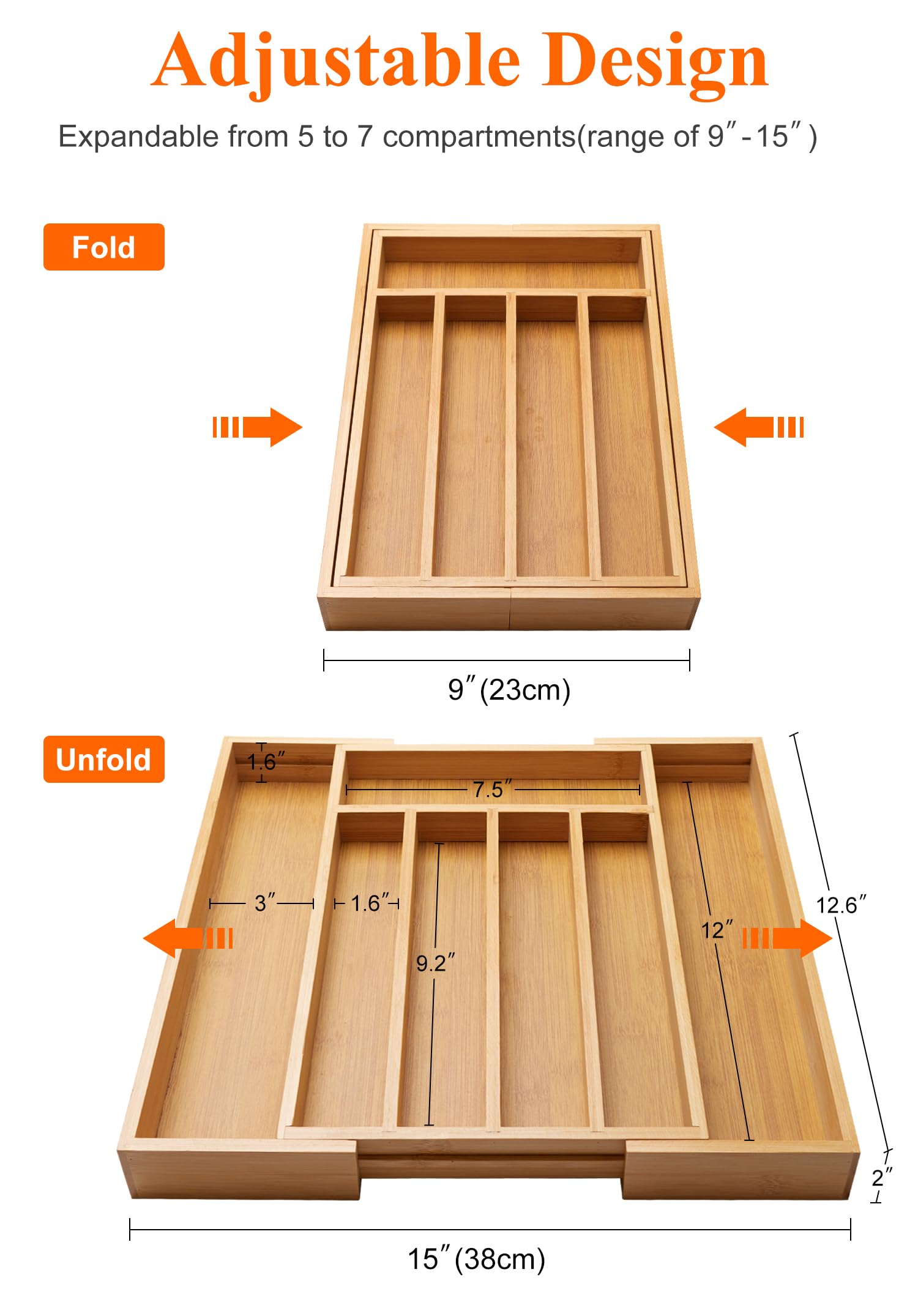 Ayiaren expandable drawer right panel increases capacity for forks and spoons.