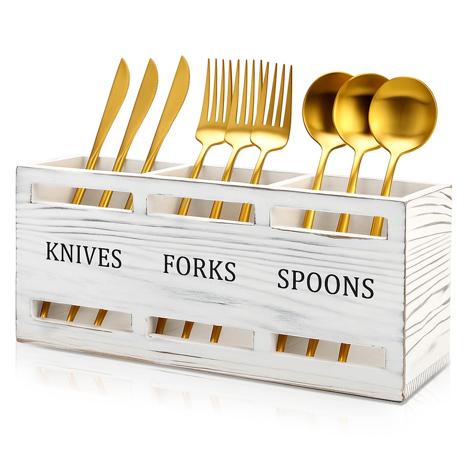 Ayiaren Farmhouse Wooden Utensil Caddy front view adds rustic charm and organized counter space.