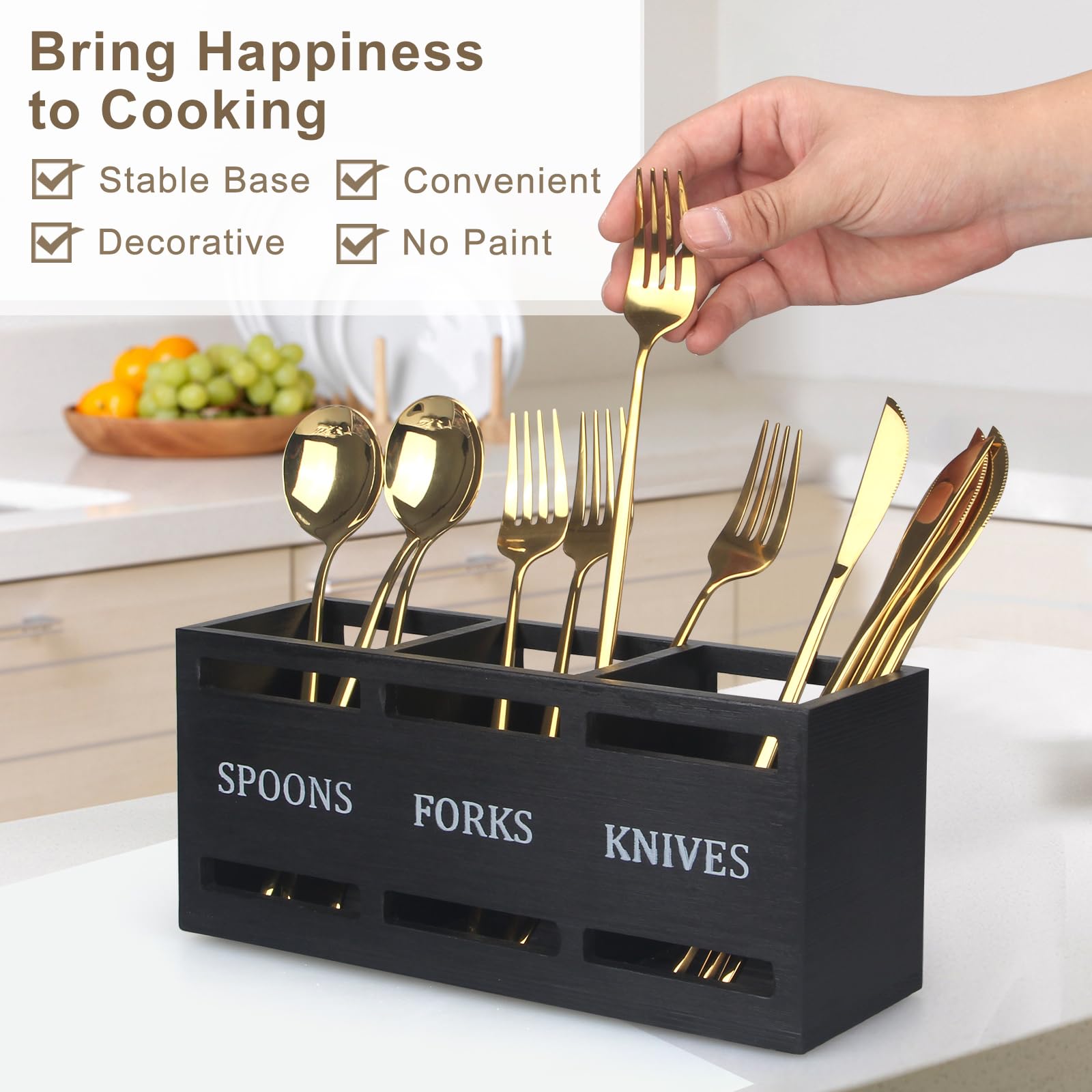Ayiaren flatware organizer with three compartments simplifies prep and service.