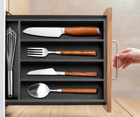 Ayiaren small silverware tray helps free up larger drawers for other kitchen utensils.