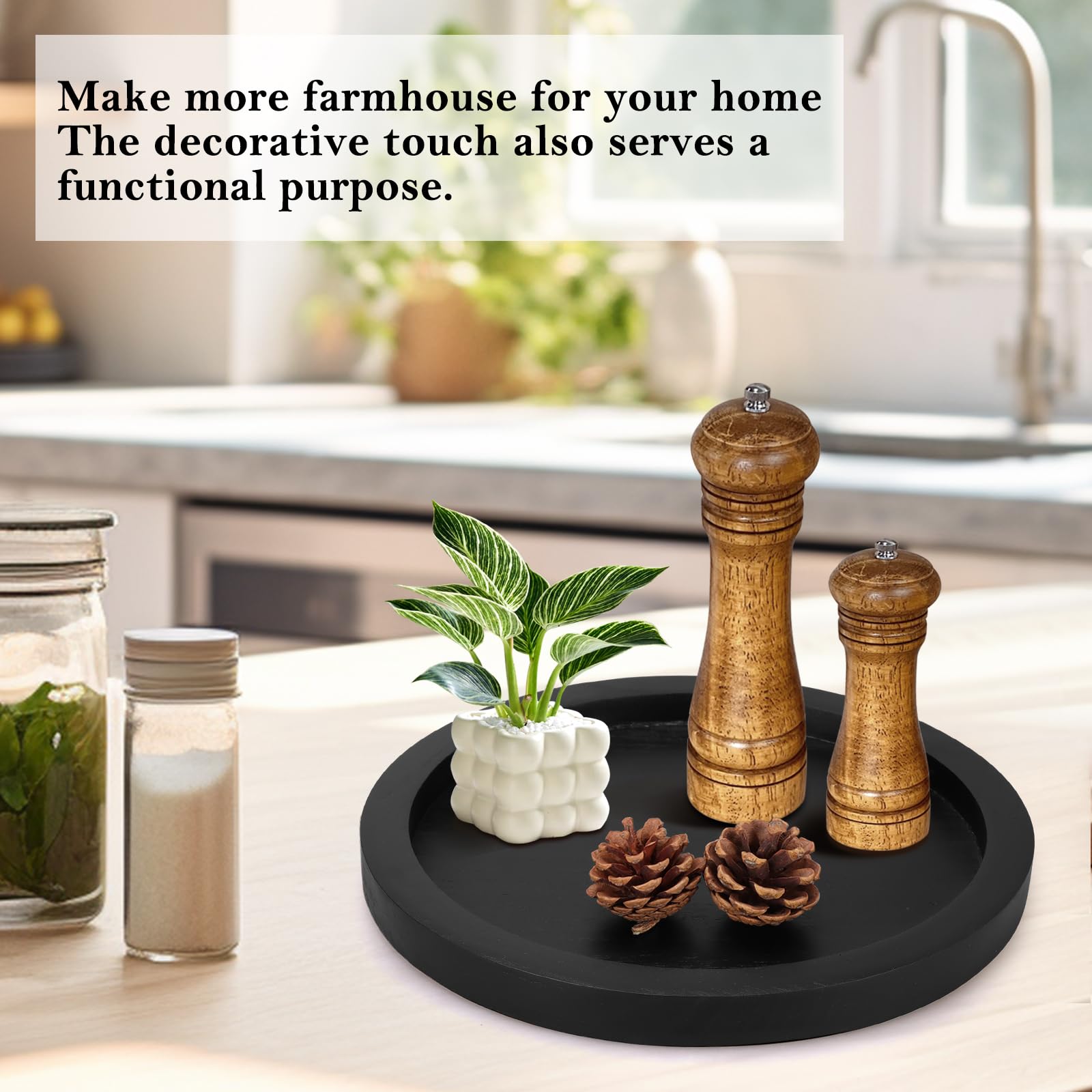 Ayiaren round decorative tray adding kitchen decor and organization