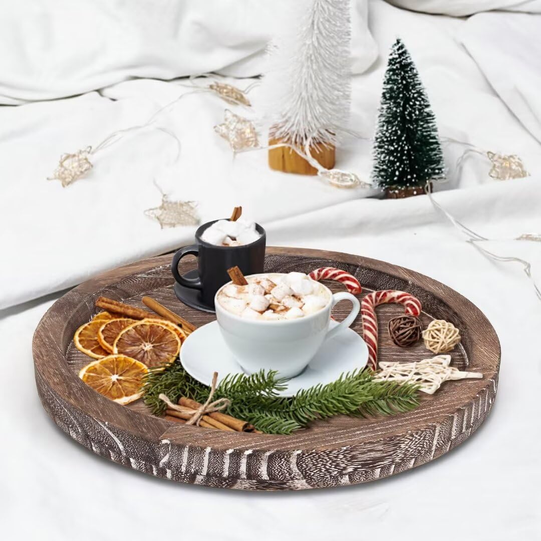 Ayiaren round serving tray fits living rooms or kitchens as a versatile centerpiece.