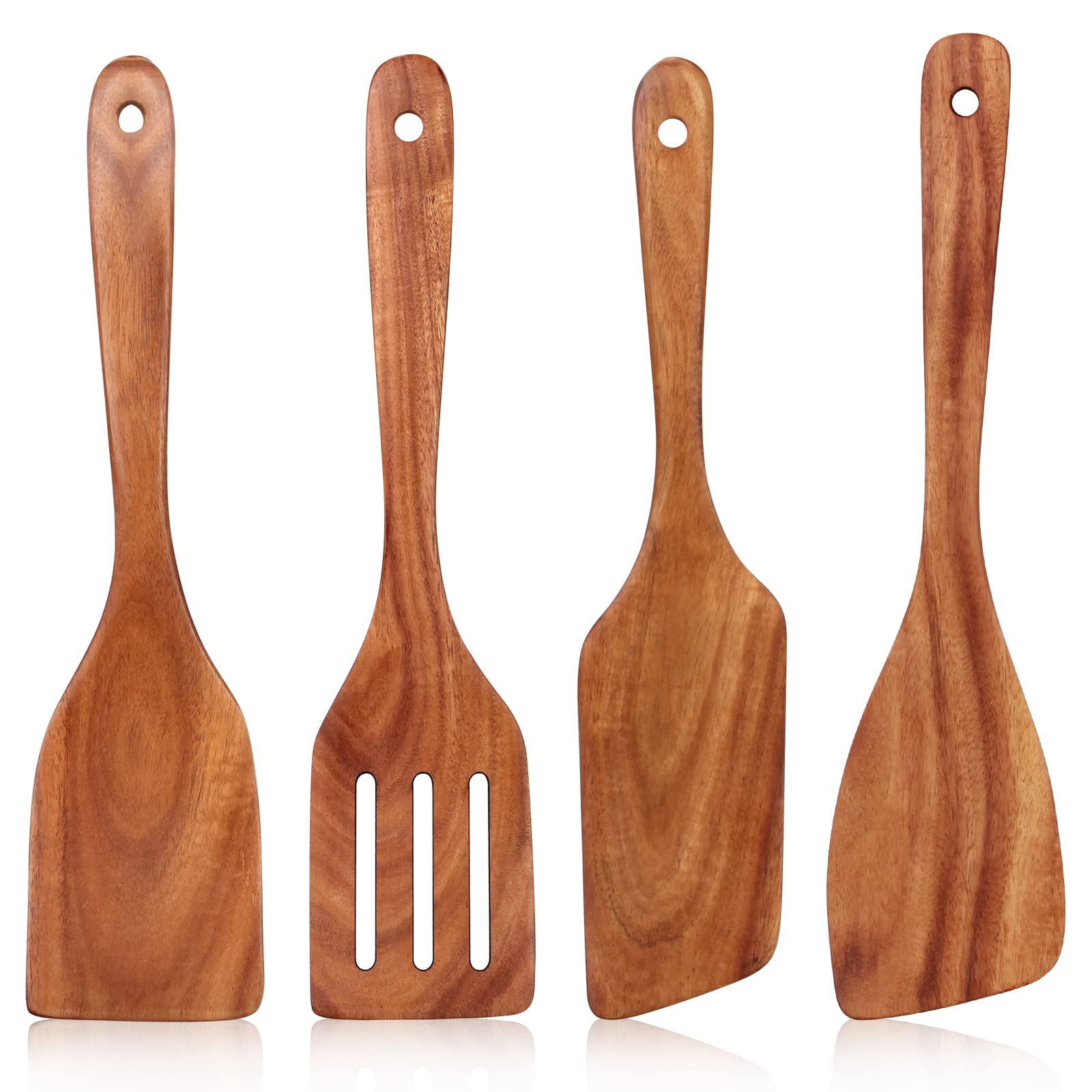 ayiaren teak right spatula shows smooth grain for gentle flipping and nonstick protection.