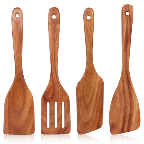 ayiaren teak right spatula shows smooth grain for gentle flipping and nonstick protection.