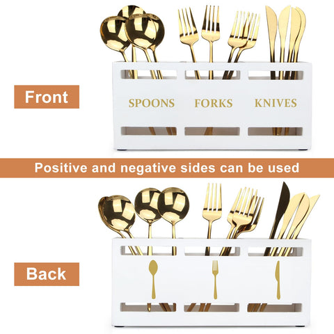 Ayiaren caddy shows cutouts for spoons, forks, and knives, guiding selection