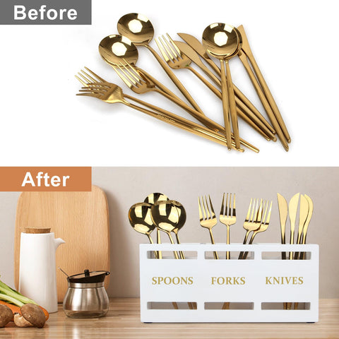 Ayiaren wood flatware caddy on a stylish kitchen counter for everyday use