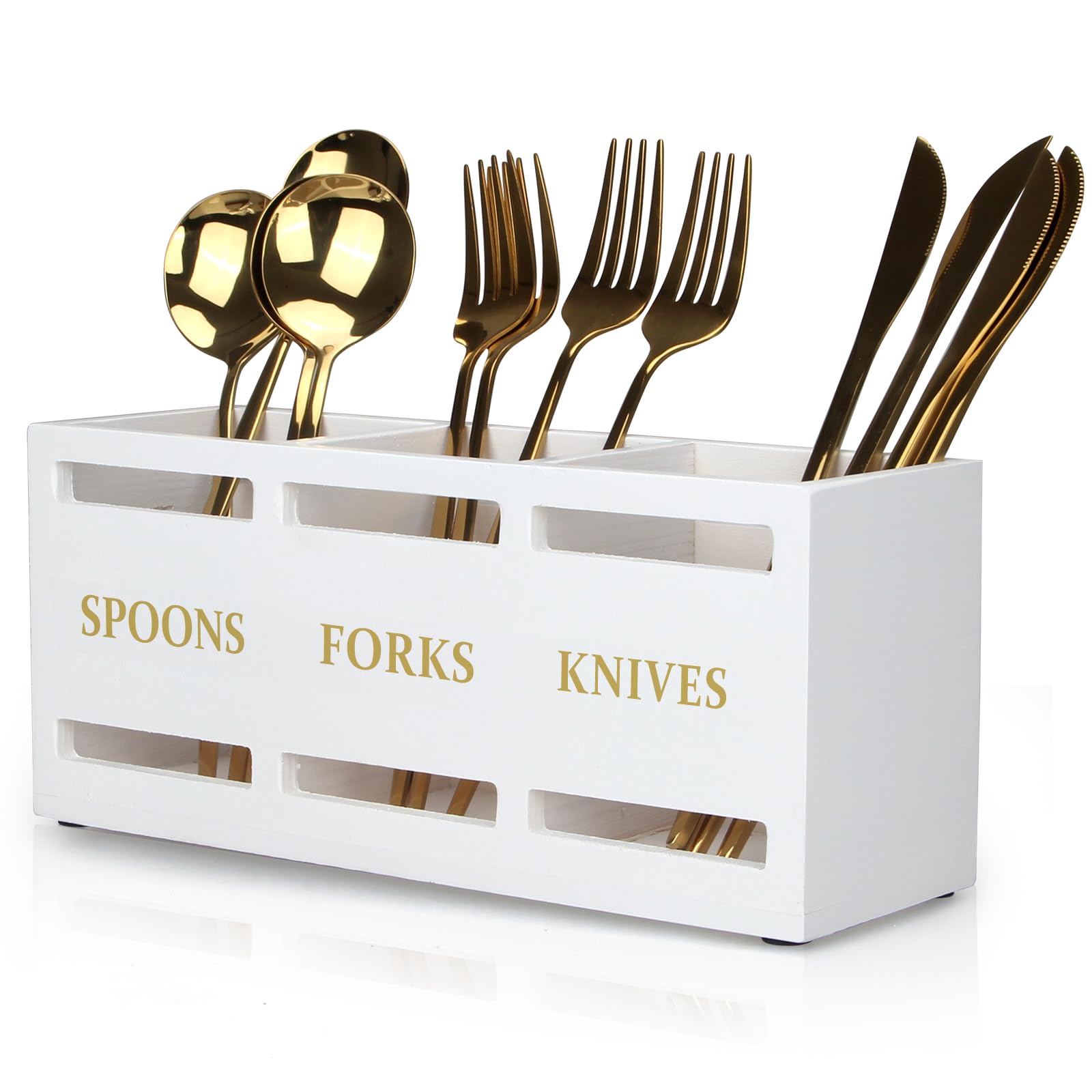 Ayiaren wooden flatware caddy viewed from the top for easy counter organization