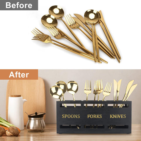 Ayiaren wooden cutlery holder ready for camping or pantry organization.