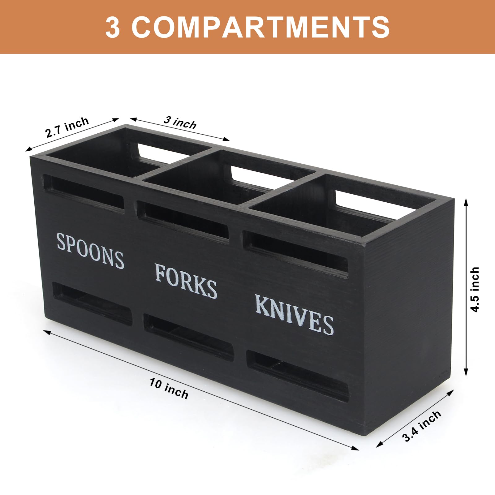 Ayiaren wooden utensil holder with three compartments offers tidy daily storage.