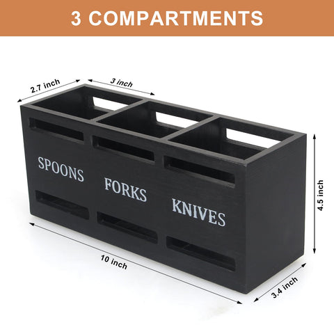 Ayiaren wooden utensil holder with three compartments offers tidy daily storage.