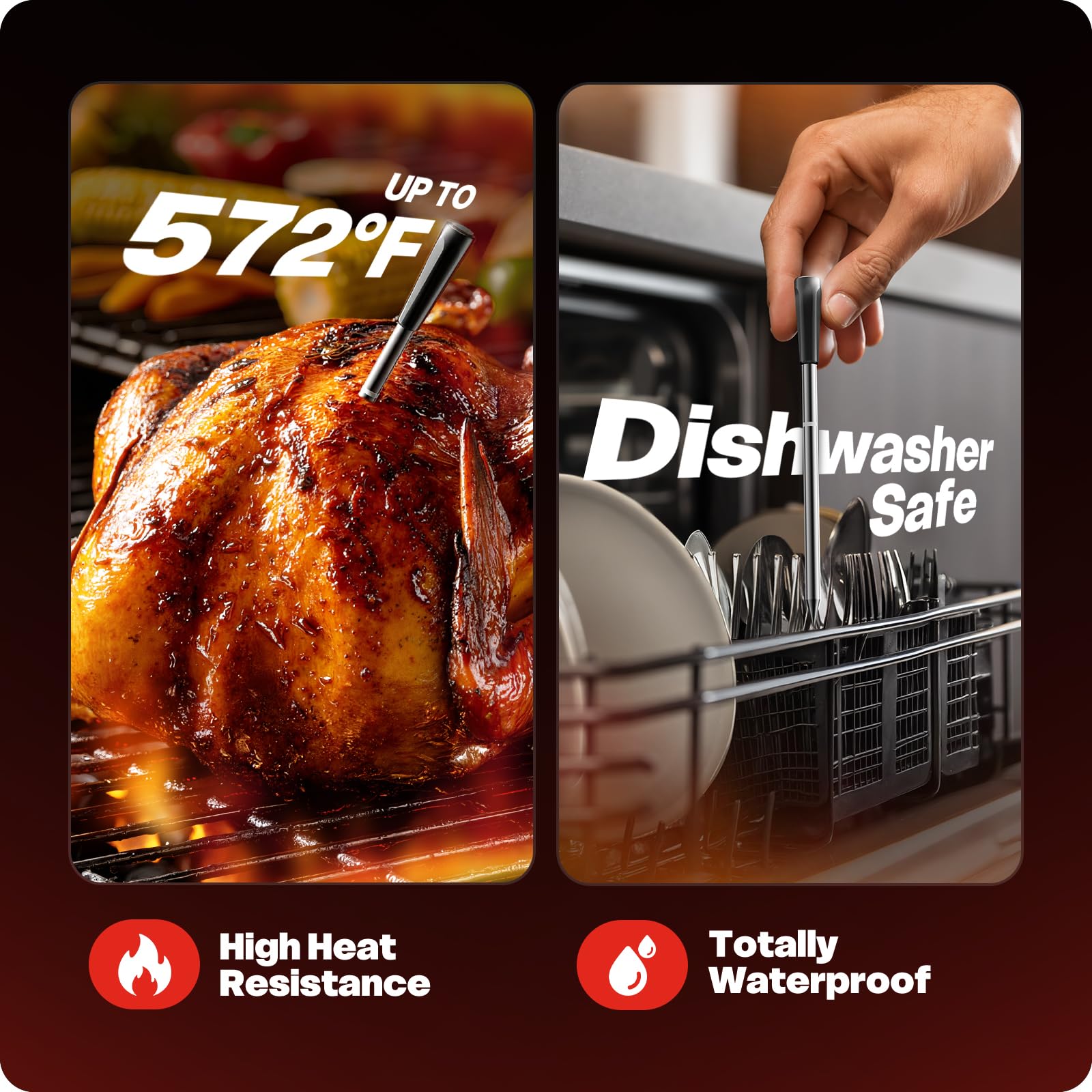 AYMDKI IP67 waterproof probe stays dishwasher-safe for easy cleanup.