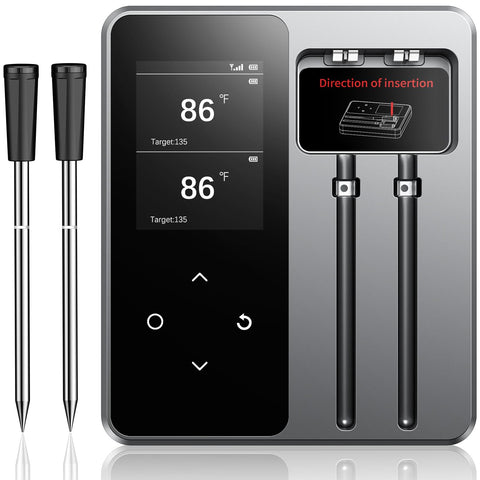 AYMDKI wireless meat thermometer on counter with app readouts for precision cooking