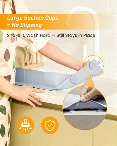 AyNirser faucet-edge protector channels spills back into the sink.