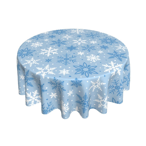 Aytipun light-blue winter round tablecloth, 60-inch diameter, ideal for elegant holiday dining.