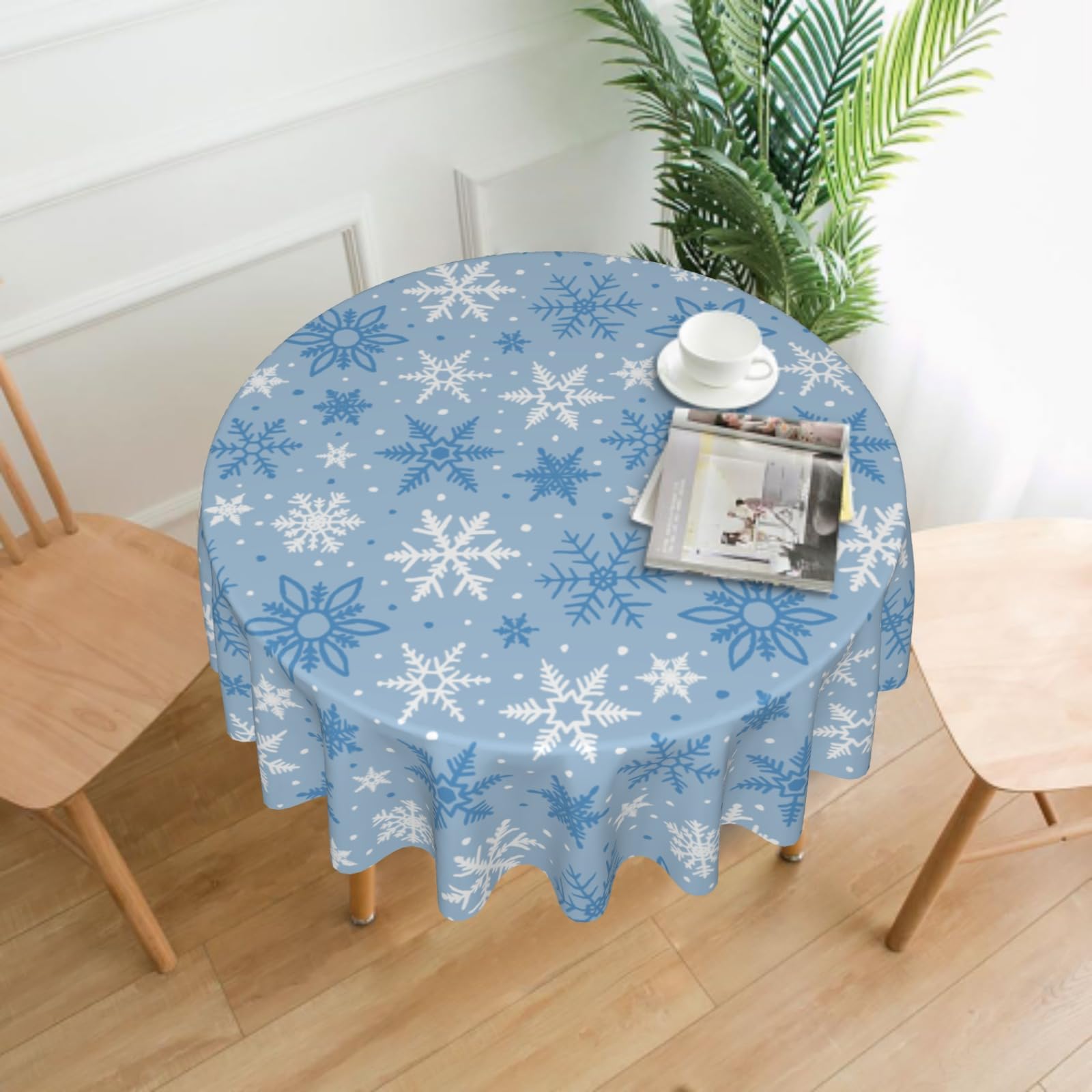 Aytipun snowflake-pattern blue-white tablecloth adds festive charm and protects surfaces.