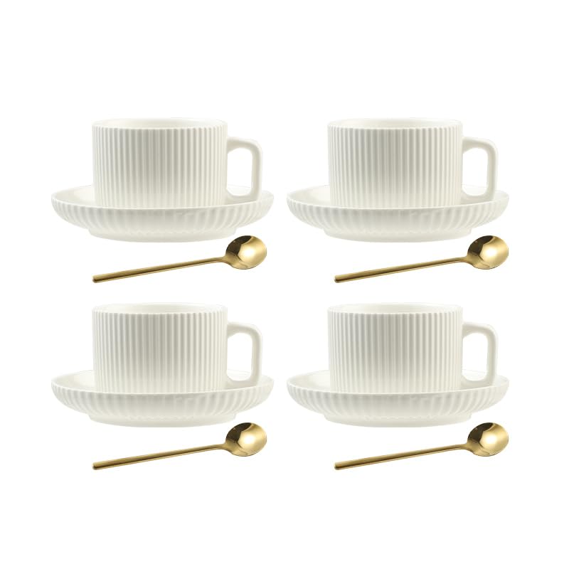 AYUCIA 8oz cappuccino cups with saucers and spoons for elegant daily coffee.