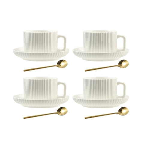 AYUCIA 8oz cappuccino cups with saucers and spoons for elegant daily coffee.