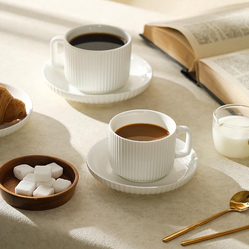 AYUCIA cappuccino mugs closeup in porcelain finish for refined serving.