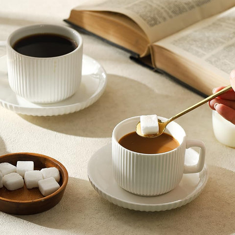 AYUCIA microwave-safe porcelain coffee mugs for quick heating.