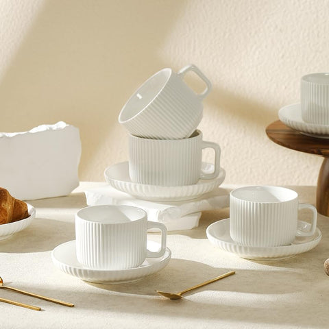 AYUCIA white cream porcelain cups ideal for stylish tea or coffee.