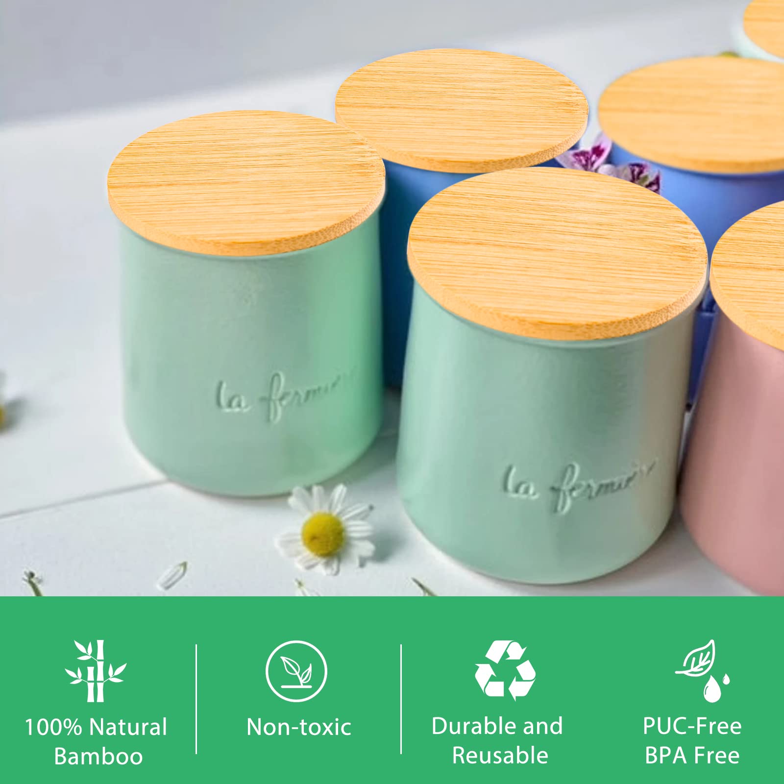 AYUSEB bamboo jar lids with silicone sealing rings ensure dry interiors and dust protection.
