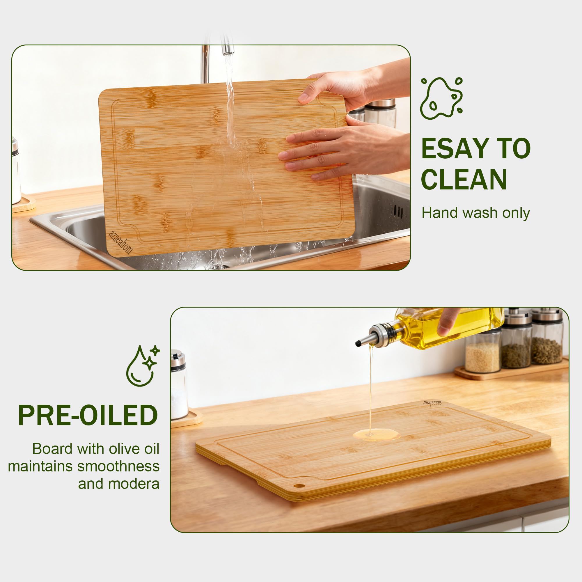 Azaeahom triple-polished surface delivers smooth, splinter-free slicing