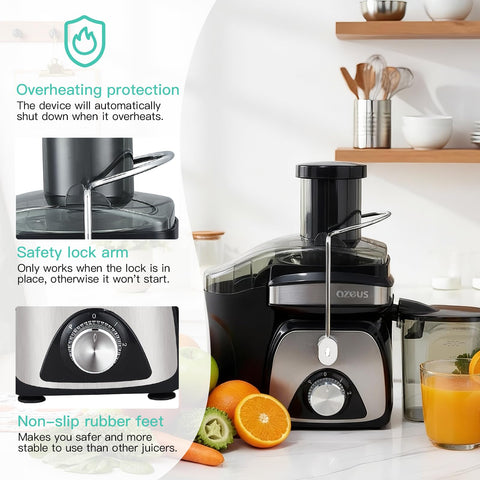 AZEUS juicer easy-clean design simplifies assembly and maintenance.