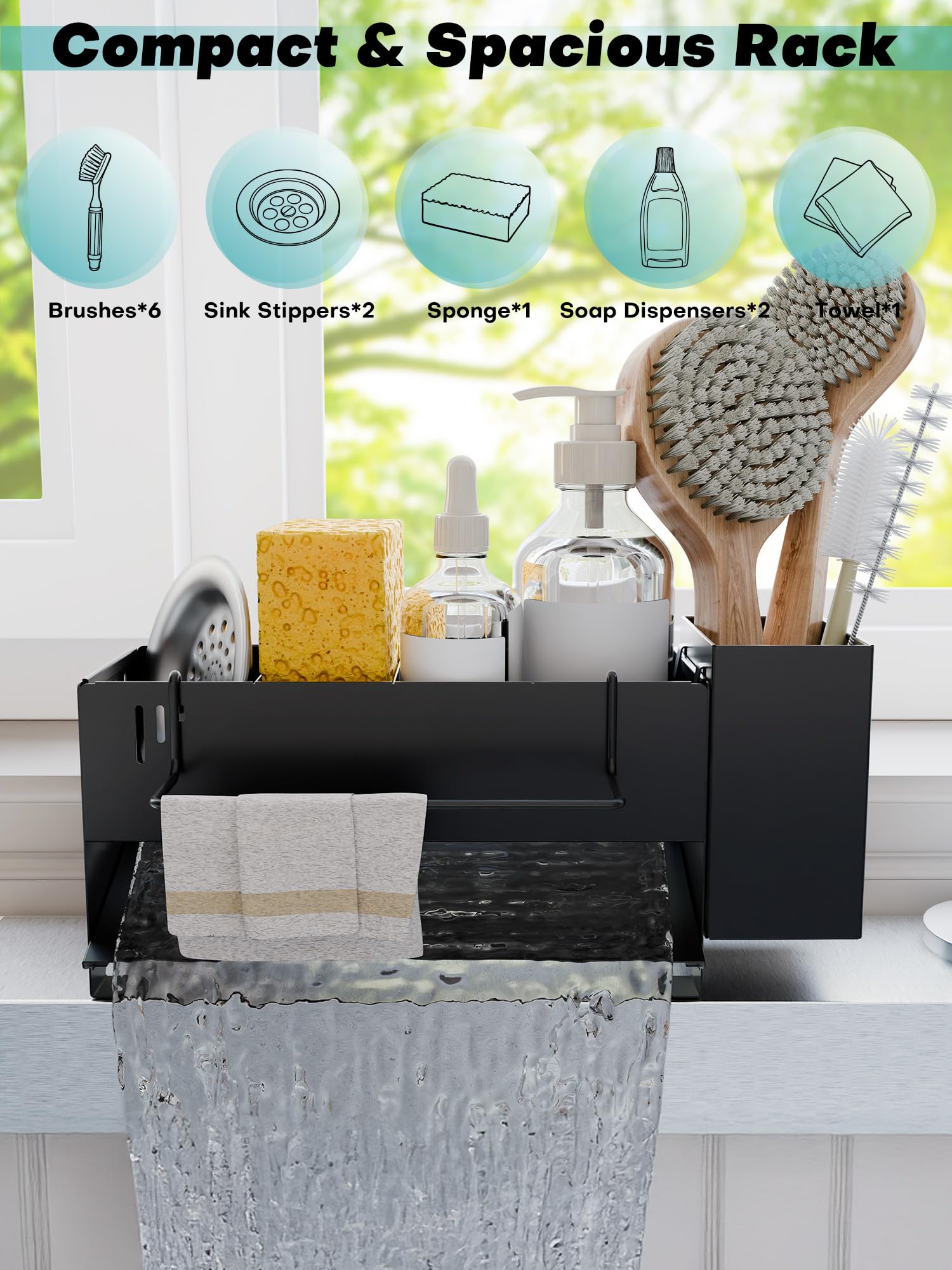Azevix sponge holder with brush holder and towel rack