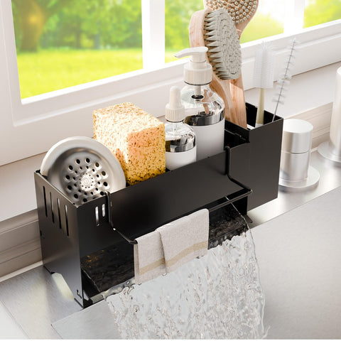 Azevix sponge holder with auto-drainage keeps counters dry