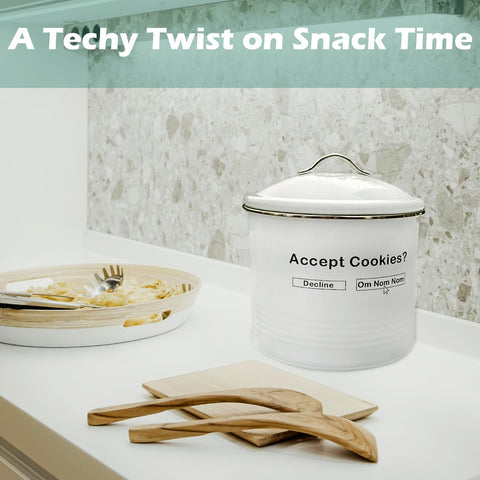AZEZO metal cookie container decor complements any kitchen counter.