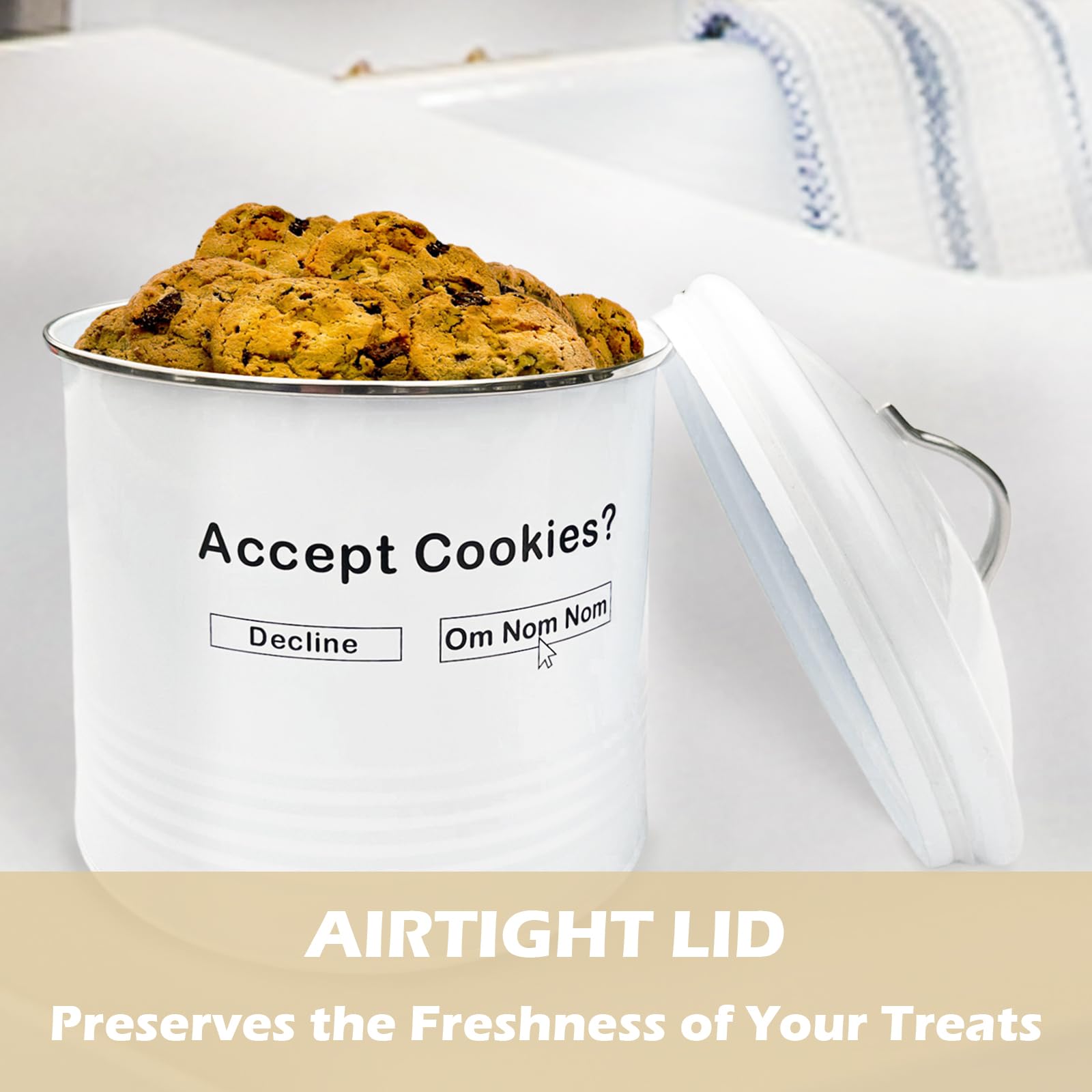 AZEZO vintage cookie jar on the counter adds nostalgic charm and practical storage.