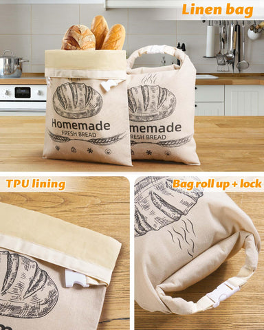 AZLTC beeswax bread bag buckle-handle close-up demonstrates easy carrying and durable lining.