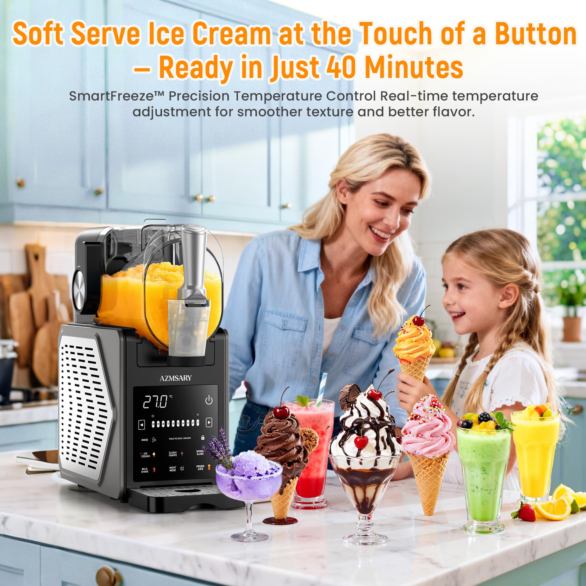 Azmsary slushie machine 6 preset programs for effortless beverage variety.