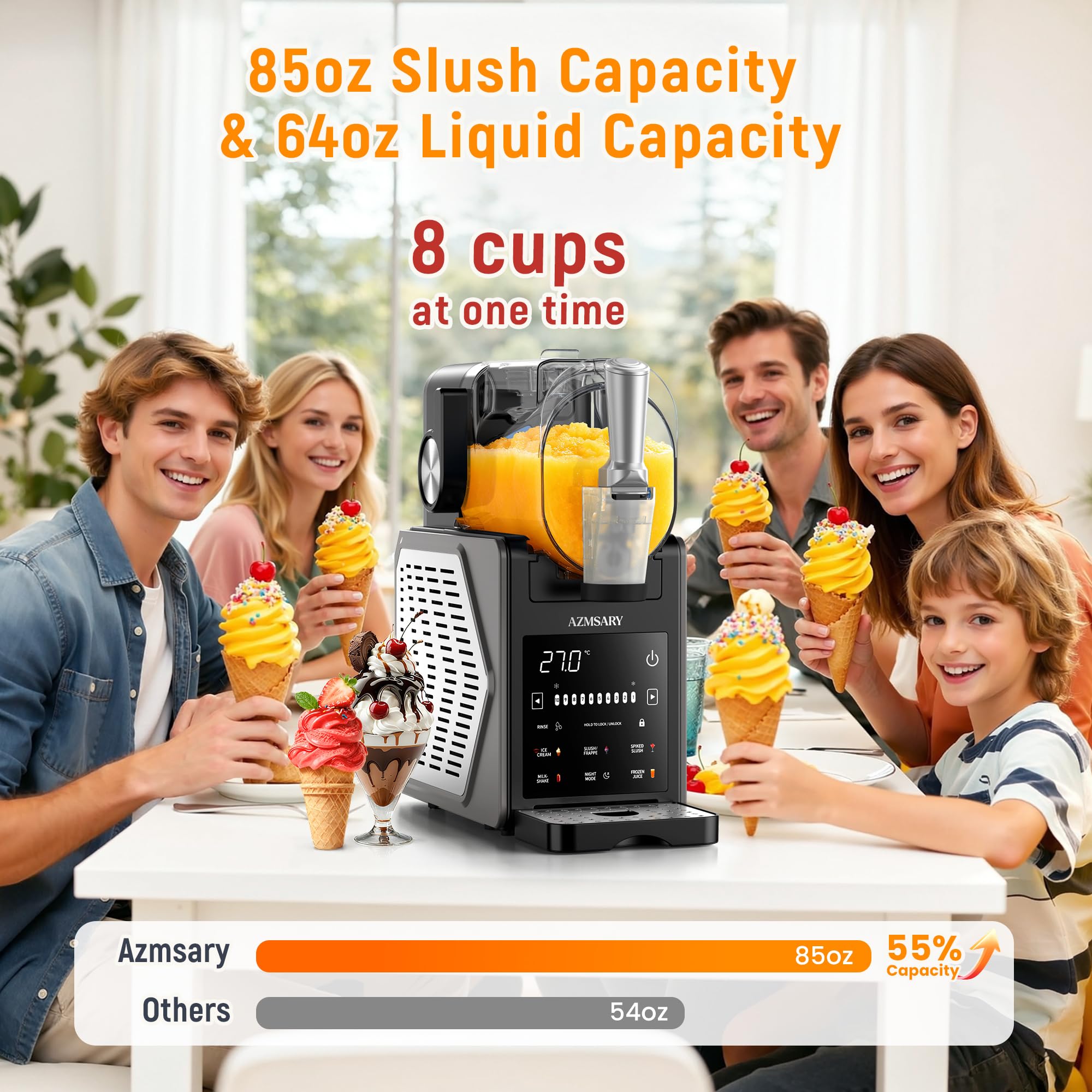 Azmsary slushie machine keeps drinks cool up to 12 hours.