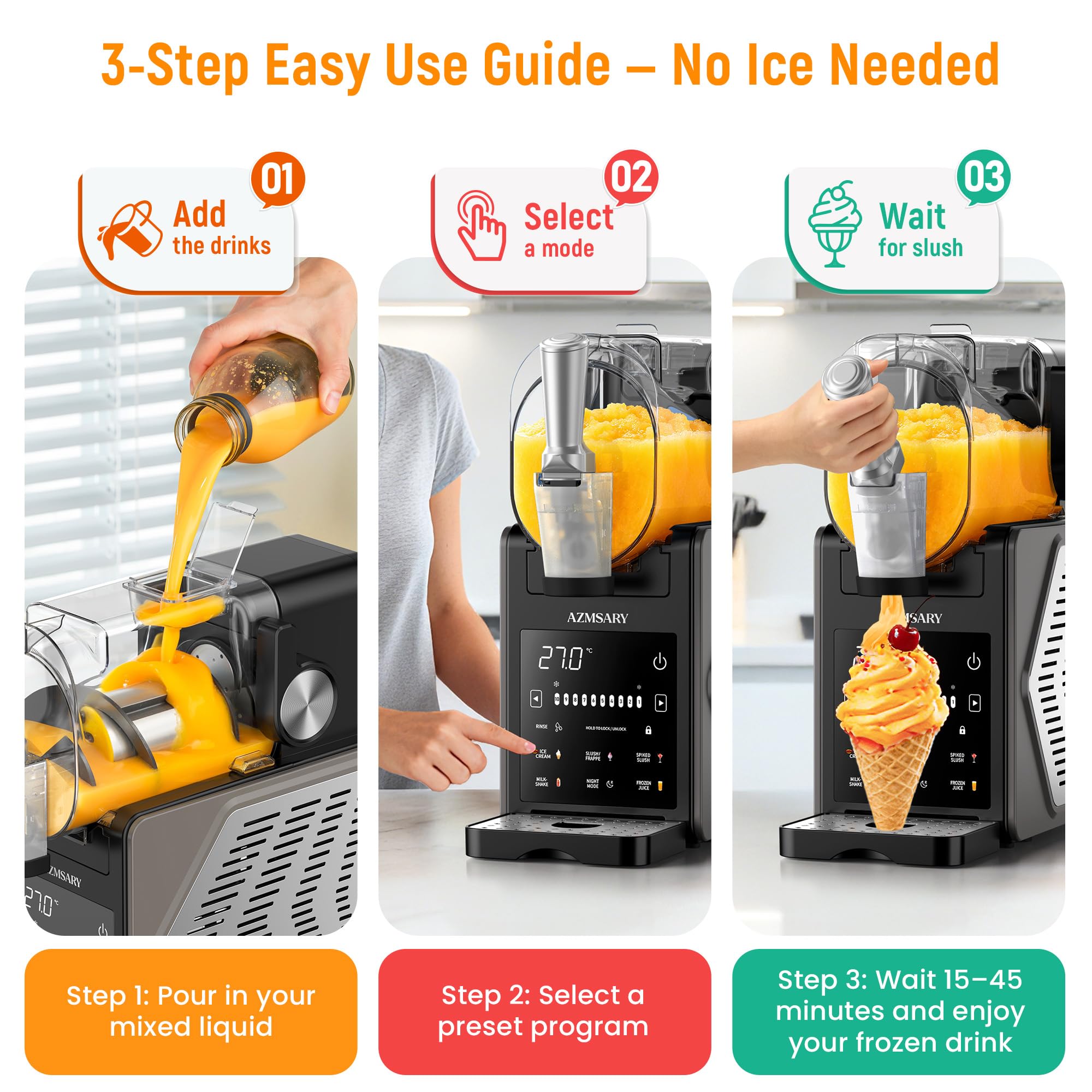 Azmsary slushie machine versatile for milkshakes and soft serve.