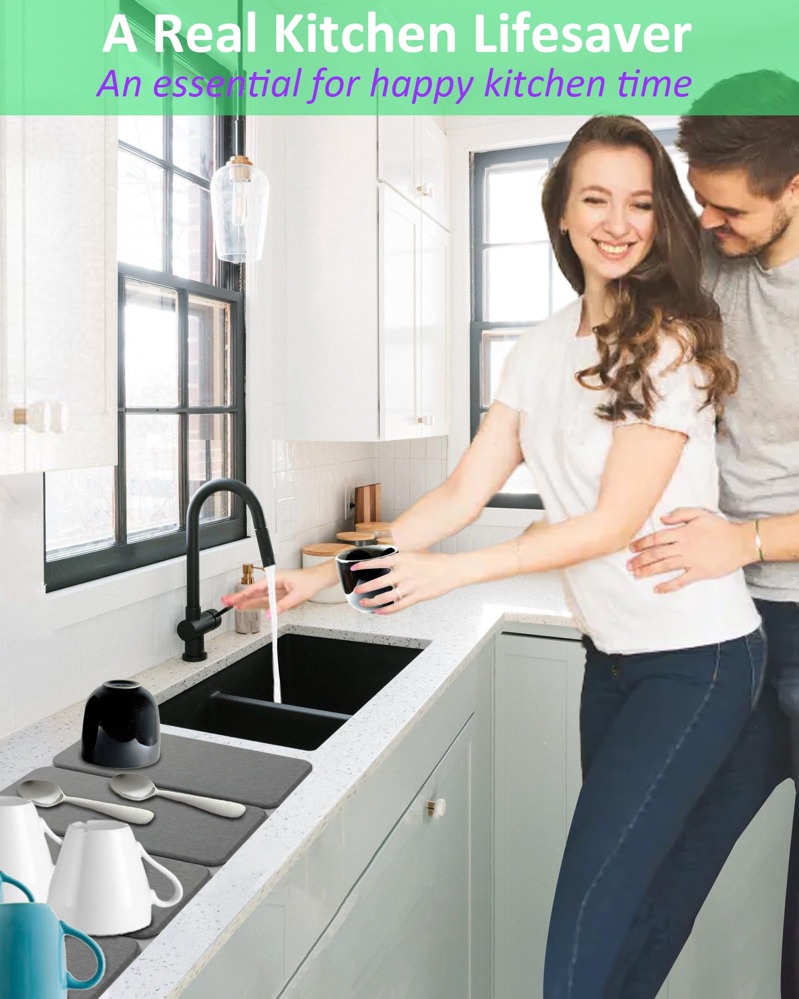 Azorteja easy-clean stone mat maintenance shows wipe or rinse for reuse.