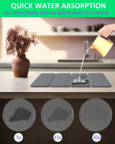 Azorteja stone drying mat folded compact storage demonstrates quick stowaway.