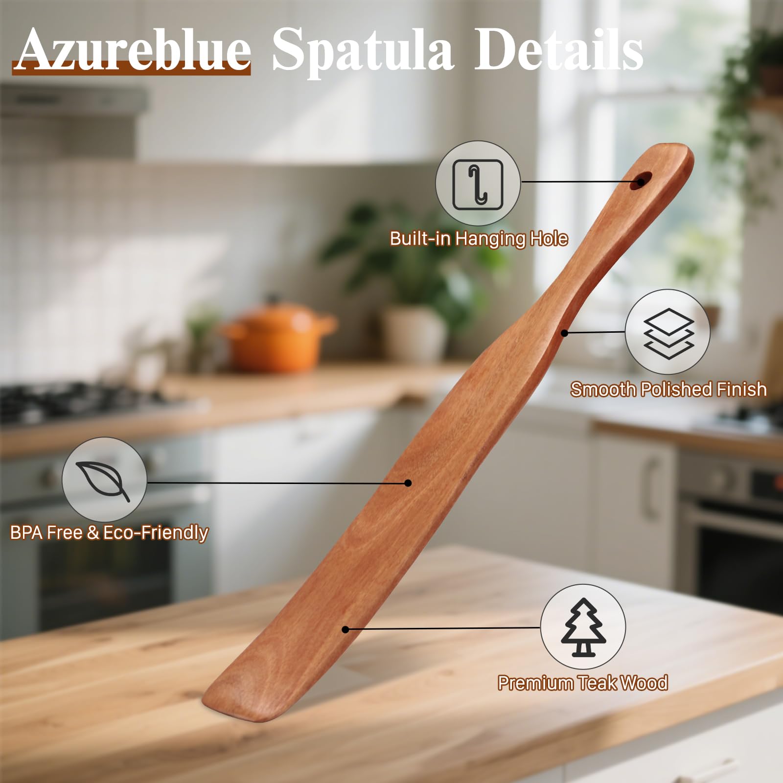Azureblue wooden spurtle used for dough stirring and batter blending