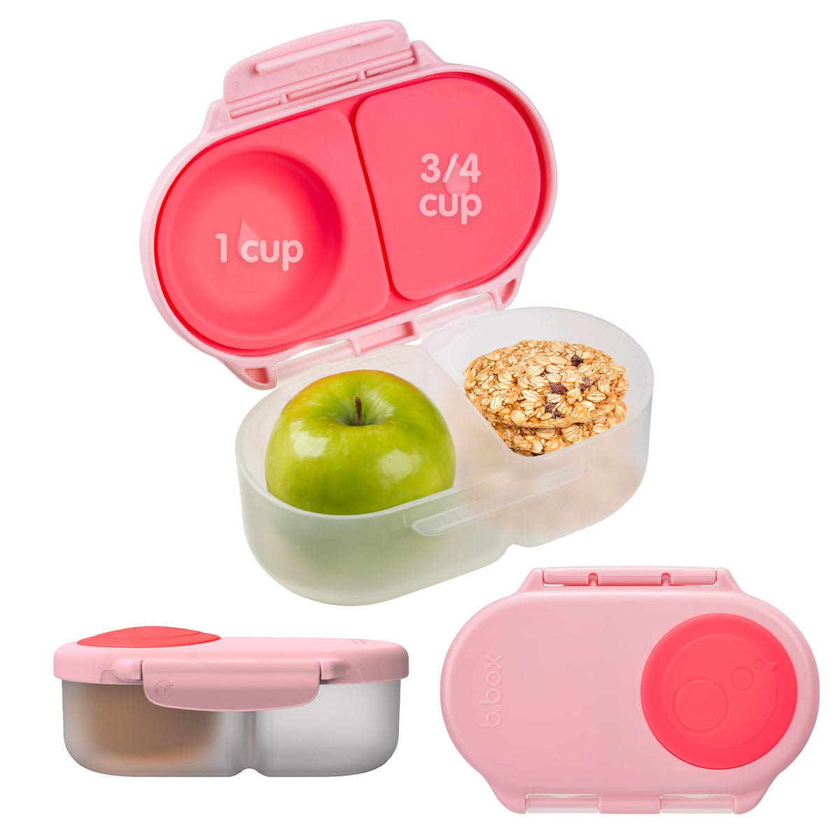 b.box Snack Box front view shows leakproof two-compartment design for mess-free snacks