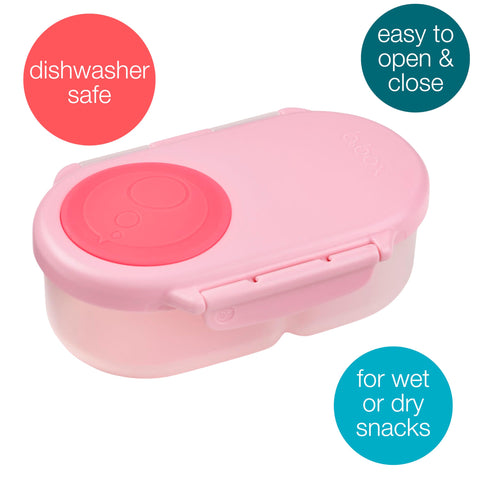 b.box Snack Box leakproof seal demonstrates secure packing of dips and fruit