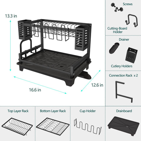 B-Land dish drying rack bottom-tier holds bowls and cookware for quick drying.