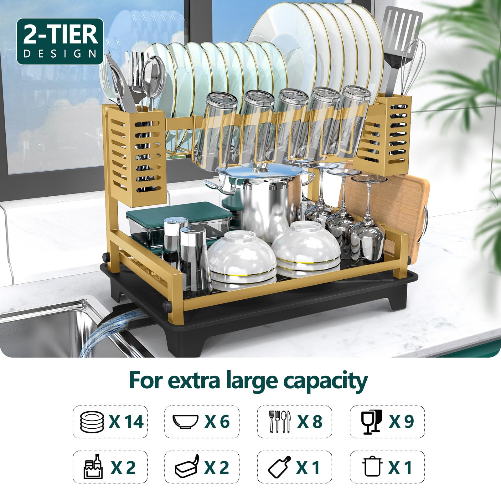 B-Land drainboard shows automatic drainage for dry counters.