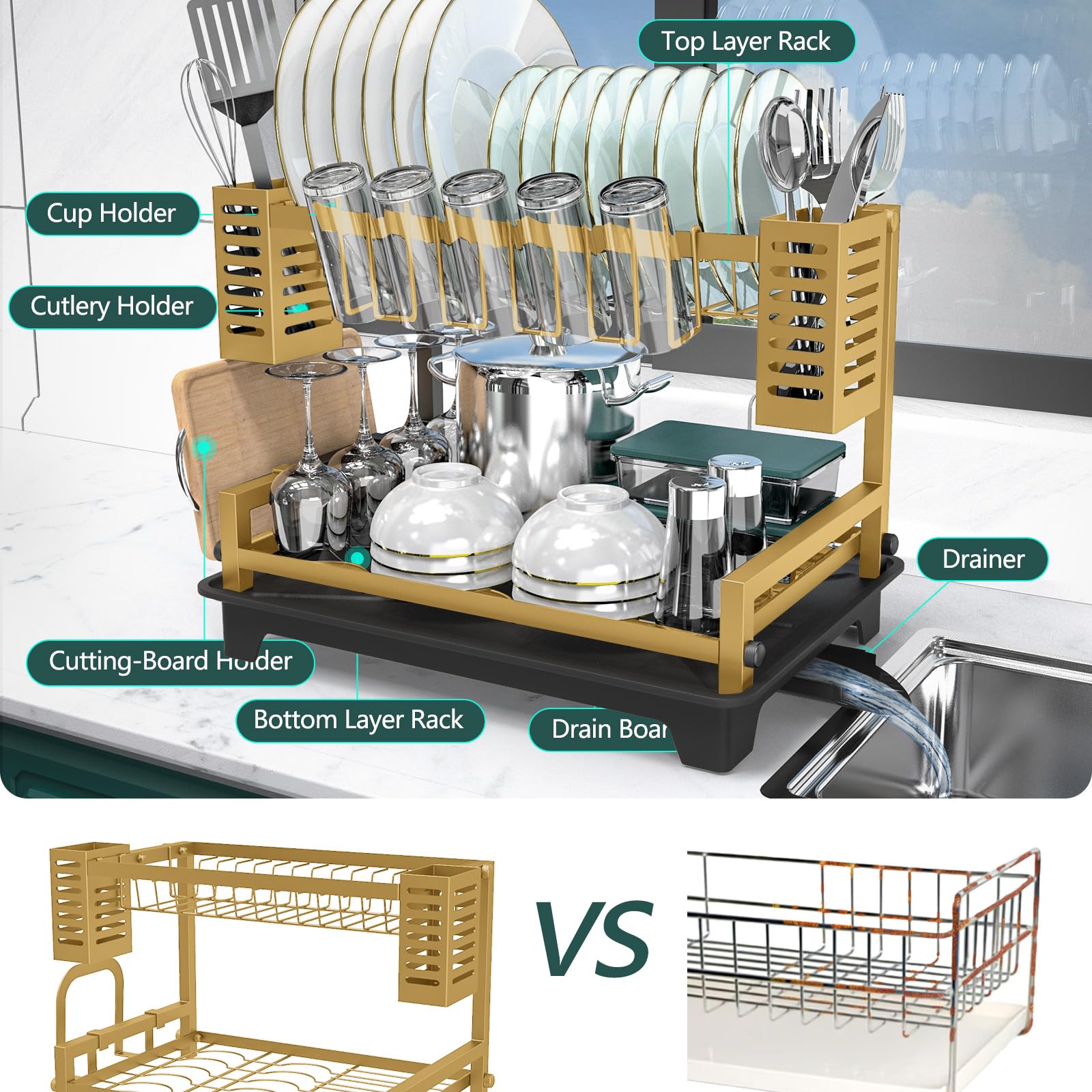 B-Land kitchen rack on counter saves space and improves organization.