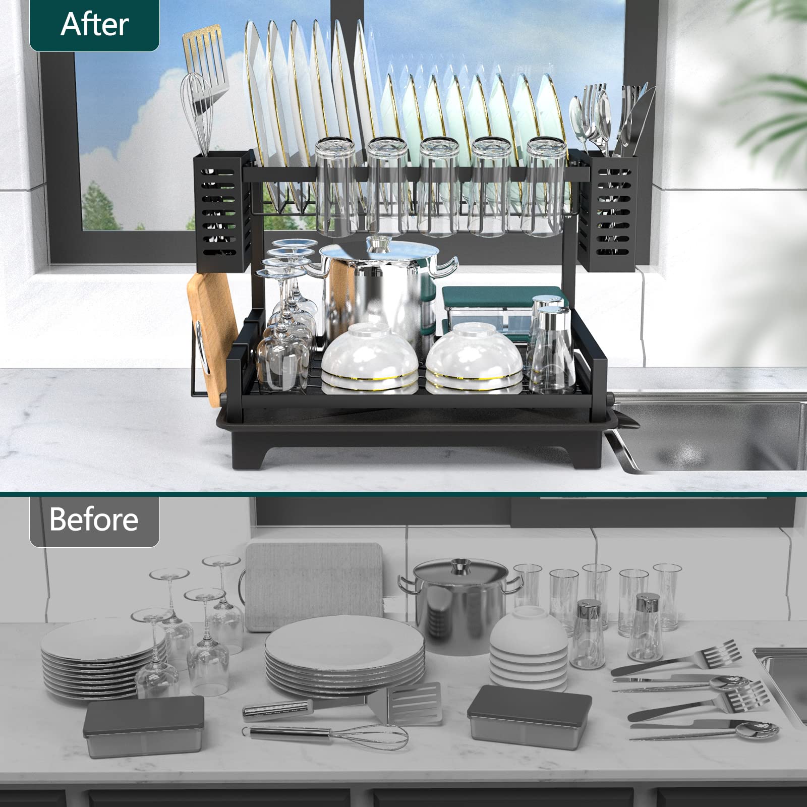 B-Land dish drying rack utensil-holders keep spoons and tools organized.