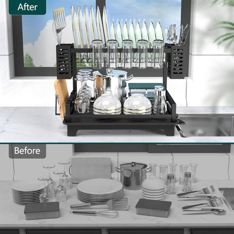 B-Land dish drying rack utensil-holders keep spoons and tools organized.