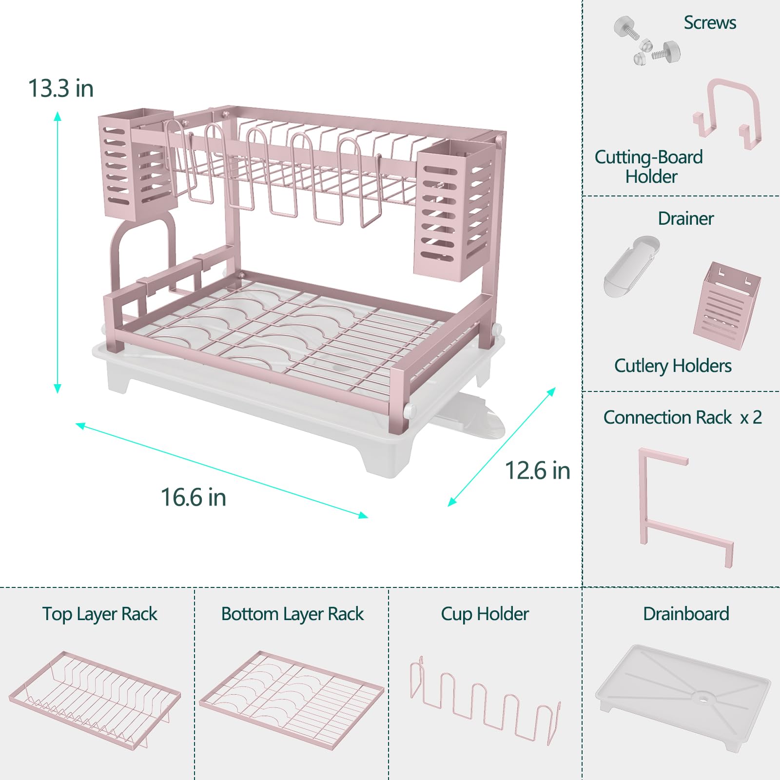 B-Land dish rack compact kitchen scenario showing 2-tier storage for dishes.
