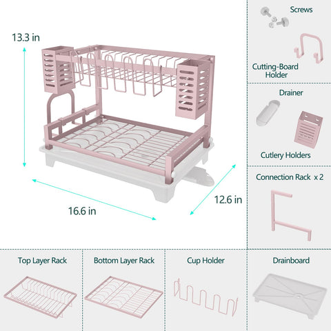 B-Land dish rack compact kitchen scenario showing 2-tier storage for dishes.