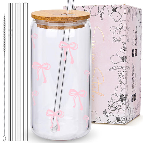 BIPEDS Coquette pink bow glass cup with elegant daily sipping appeal