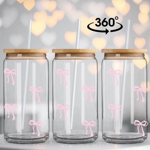 BIPEDS Coquette pink bow glass straw for reusable sipping