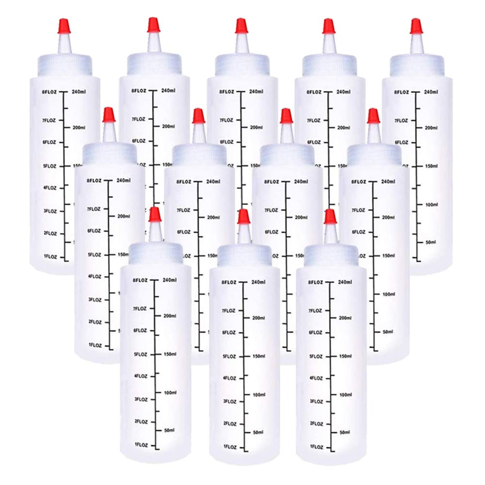 Baaxxango 8oz squeeze bottle with red cap showing precise pour